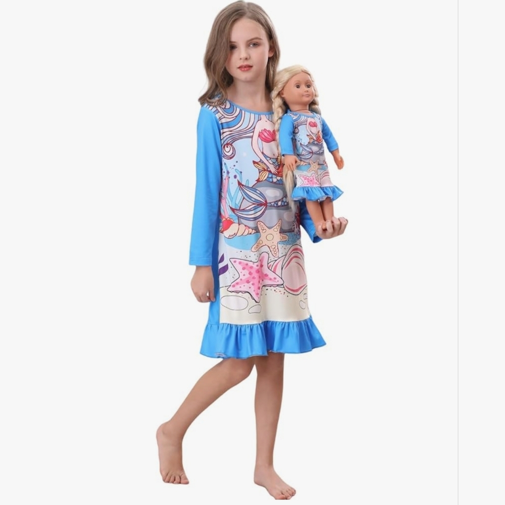 NWOT Girls' Mermaid Nightgown with Matching Doll Dress